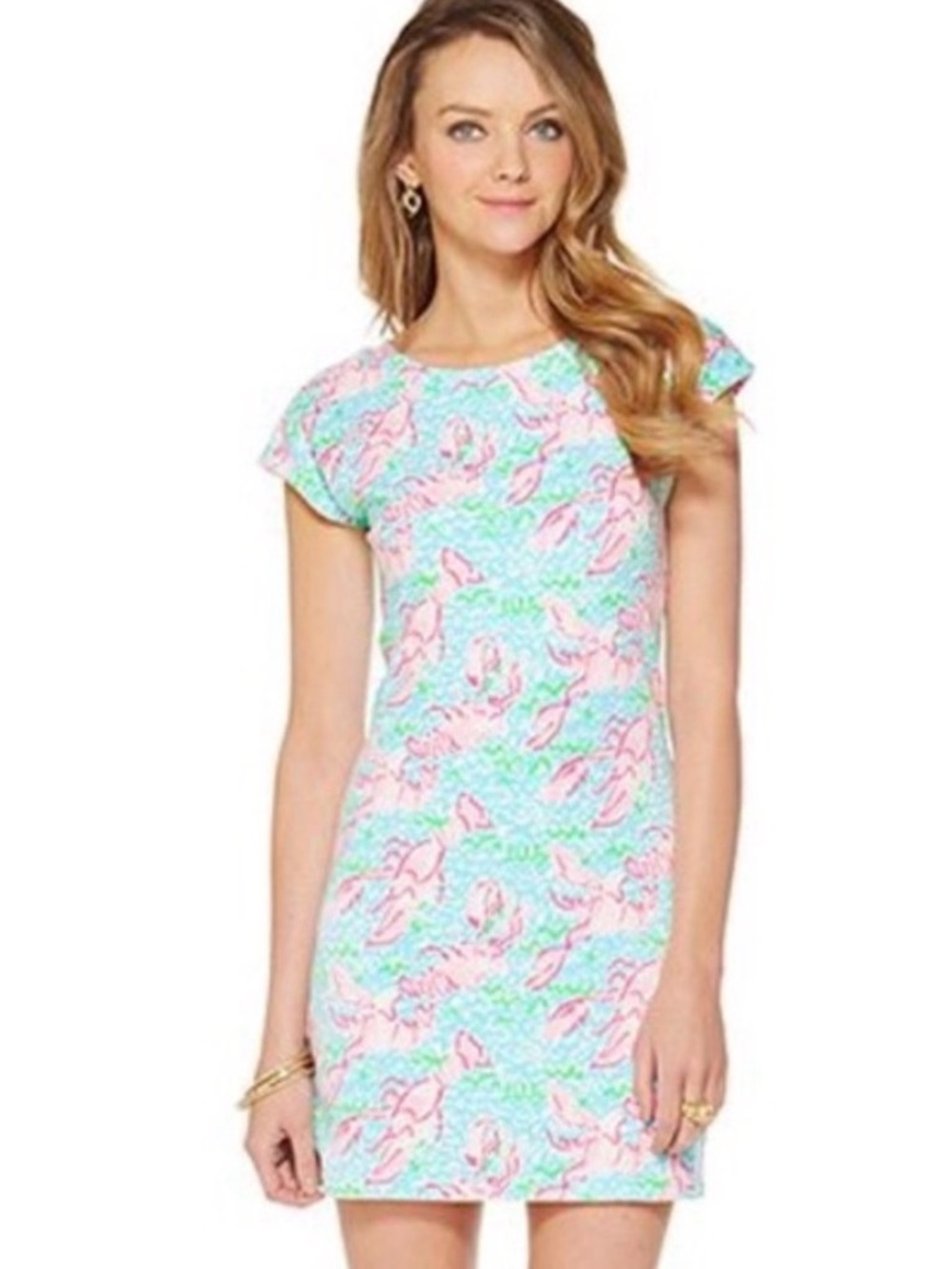 Lilly Pulitzer Pink and Aqua Printed Cap-Sleeve Dress